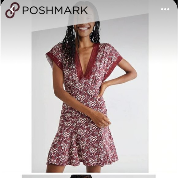 Free People Sweet Talker Red Mini Dress Floral Burgundy small sm - Picture 3 of 8